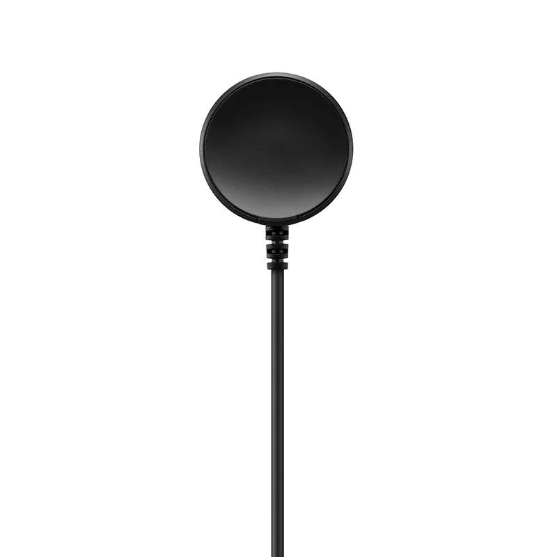 Black plastic USB watch charger measuring 34mm wide with wireless charging surface