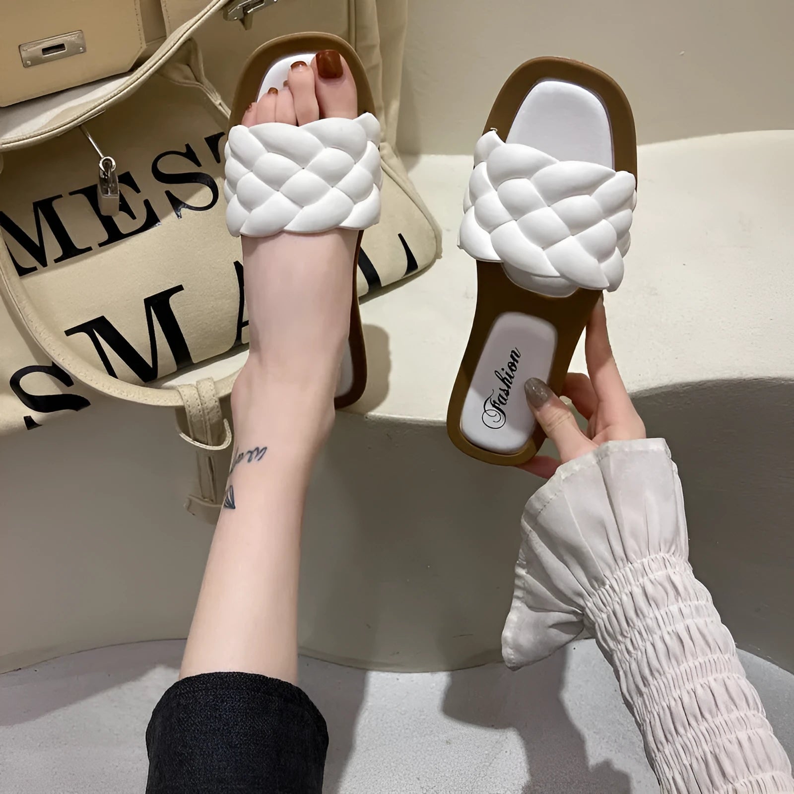 Women's plaid pattern PVC beach sandals with a thick anti-skid sole in multiple colours.