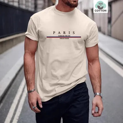 Men's loose fit short sleeve T-shirt with letter print in pure cotton
