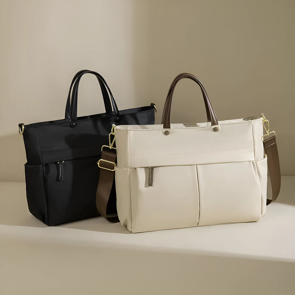 Women's Oxford cloth briefcase laptop bag with contrast stitching in elegant black colour