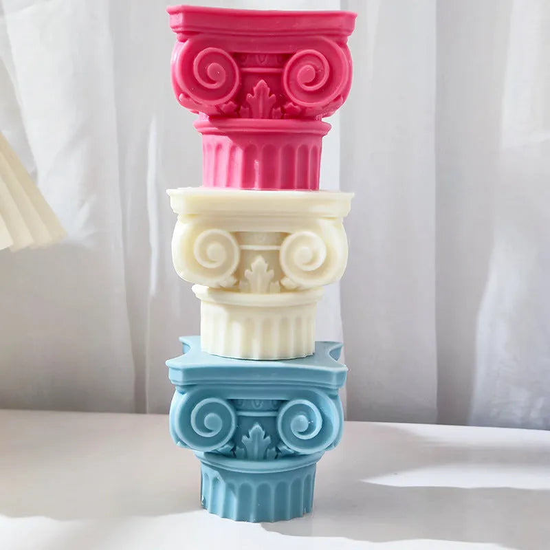 Flexible silicone Roman pillar mould for candles, baking, and craft projects.