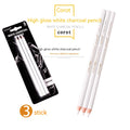 Three white charcoal sketching pencils with wooden casings for highlight work