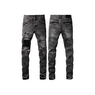 Men's black slim fit skinny jeans with straight leg design and button fly closure