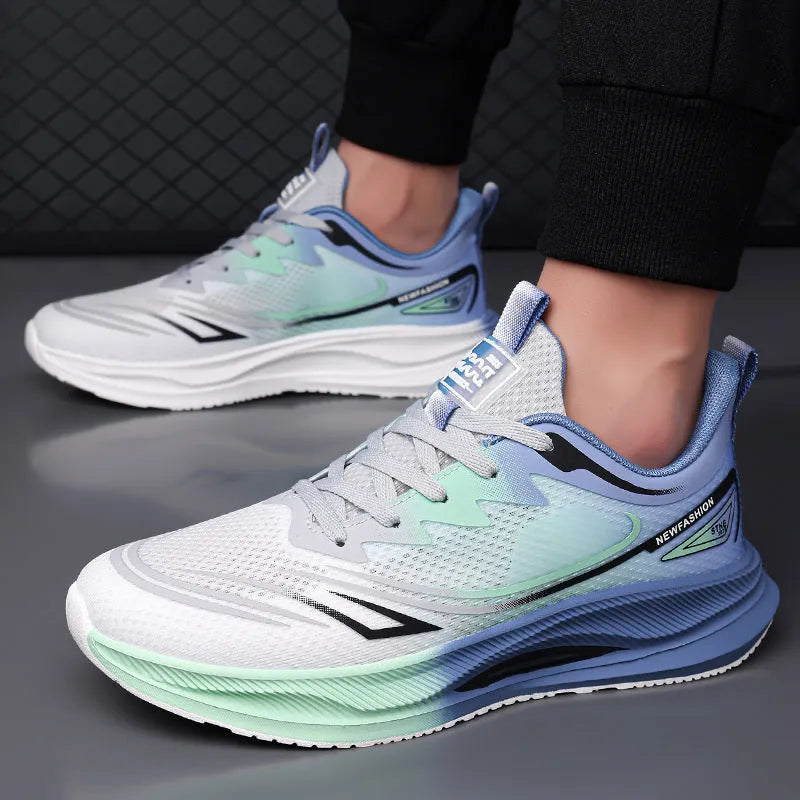 Men's low-top casual shoes in gray-green with mesh upper and rubber sole
