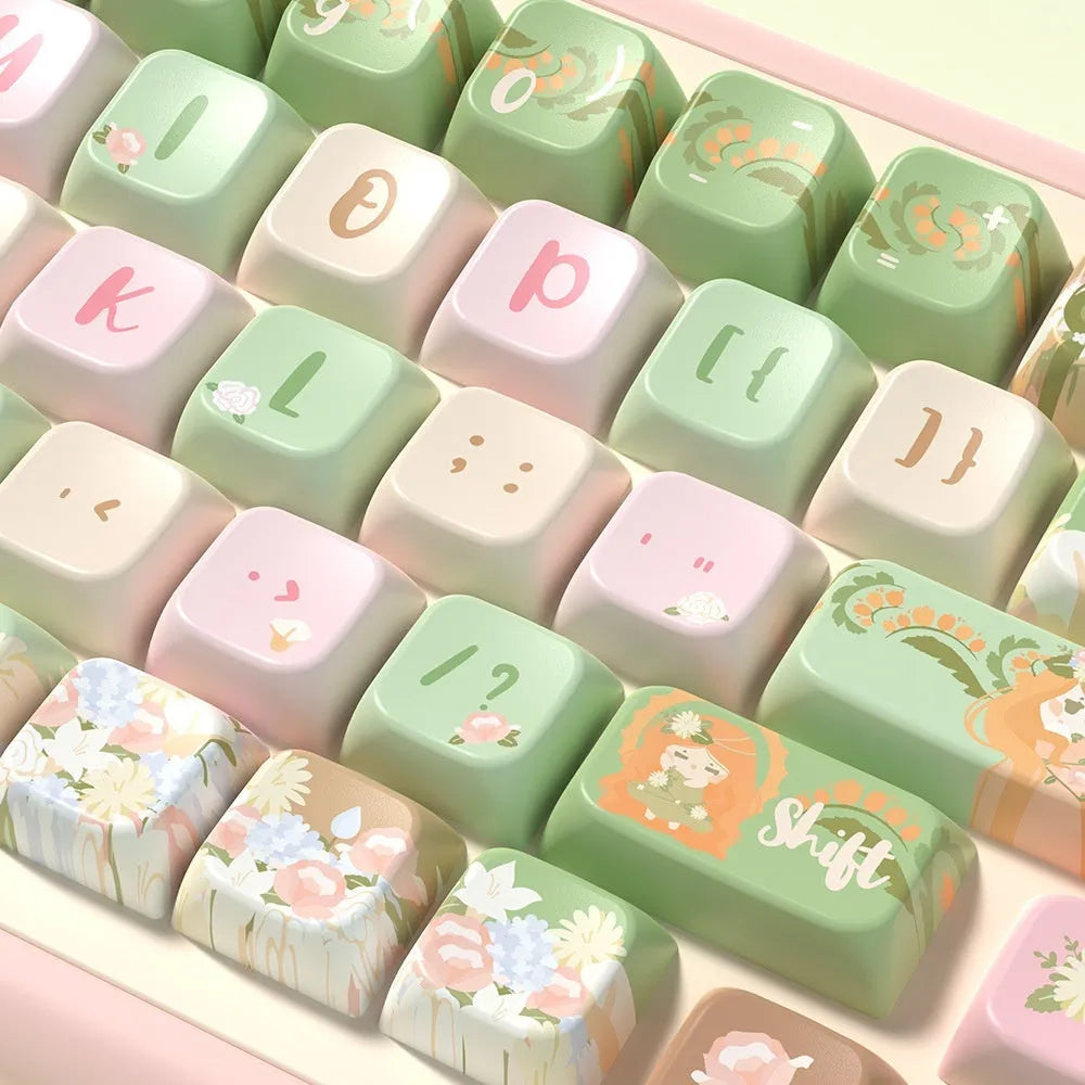 Mu Xia Garden Original mechanical keyboard key cap set with colourful summer garden design.