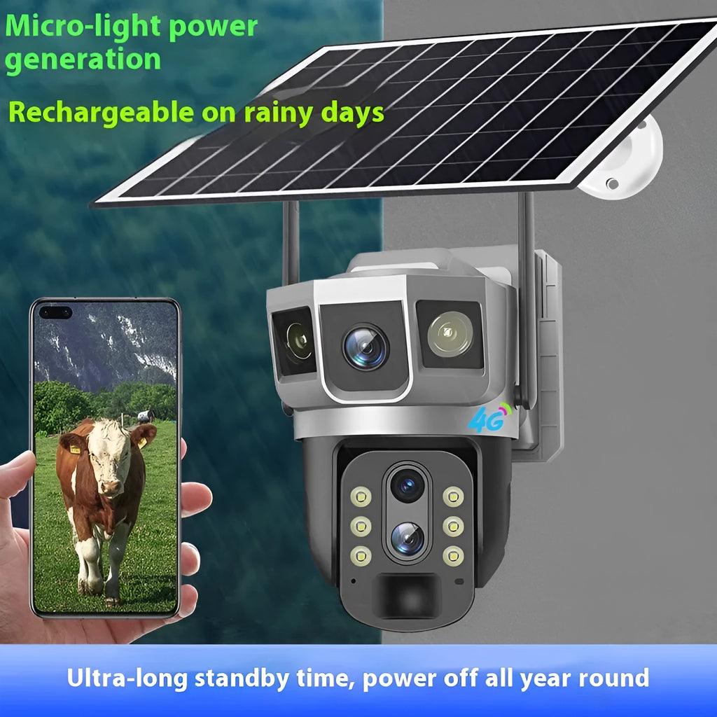 V380 outdoor security camera with solar panel on wall mount