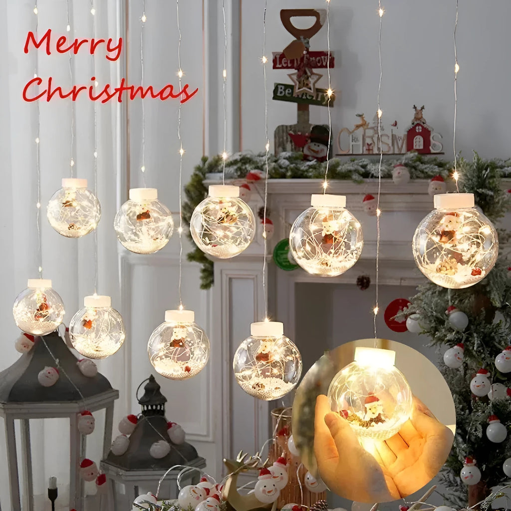10-piece LED Christmas curtain lamp set with fairy snowman wishing ball designs for window decoration