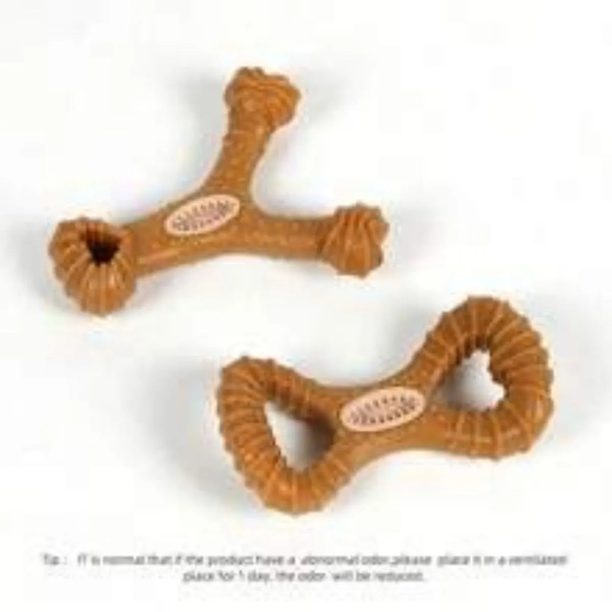 Dog chew bone toy showing 8shape and Y shape configurations for teeth cleaning and interactive play