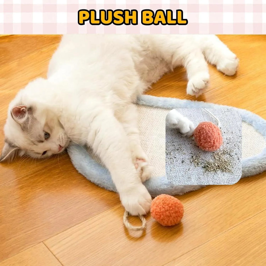 Natural sisal cat scratching mat with sleeping cat design, wall mounted