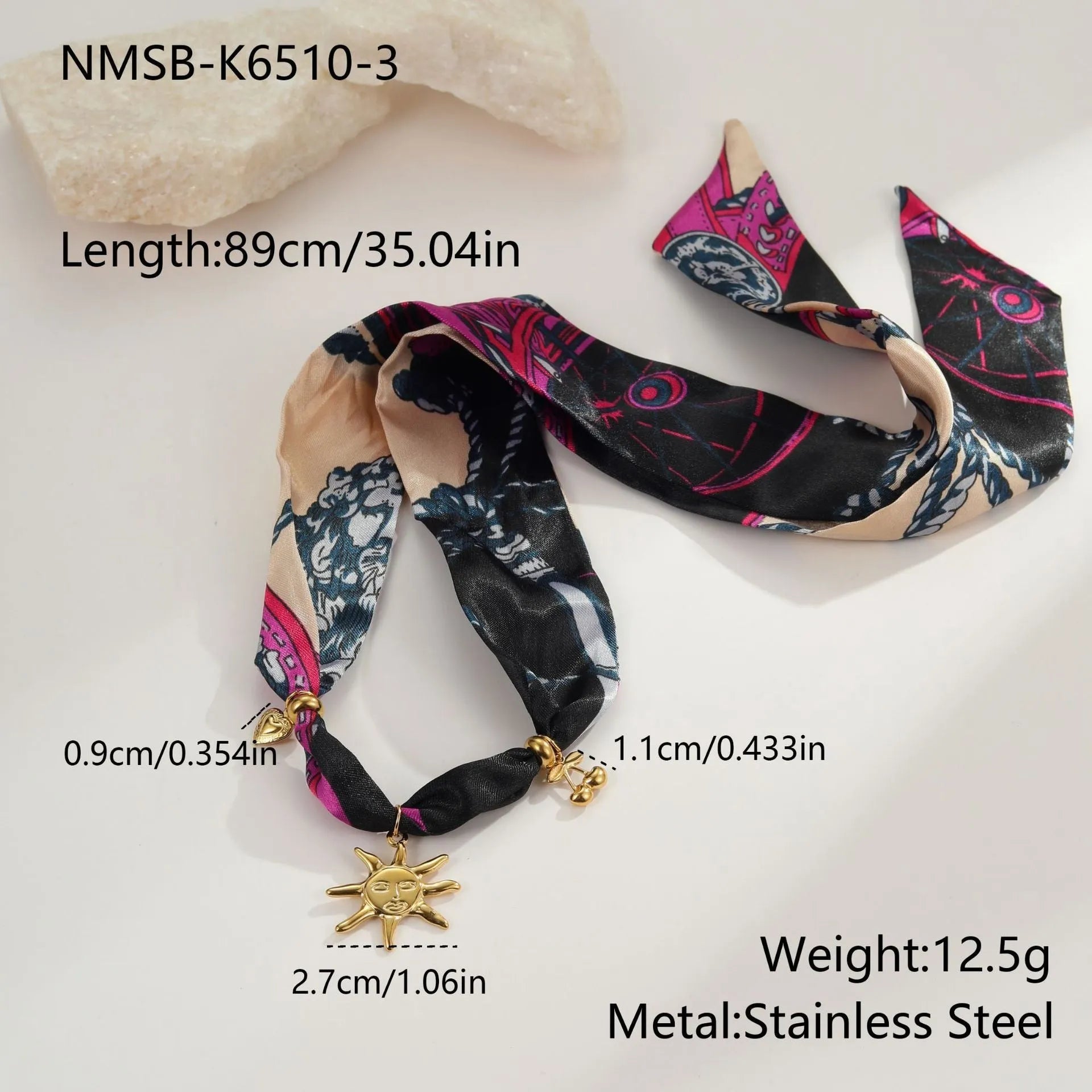 Gold plated geometric sun pendant necklace on stainless steel chain with adjustable 41-50cm length