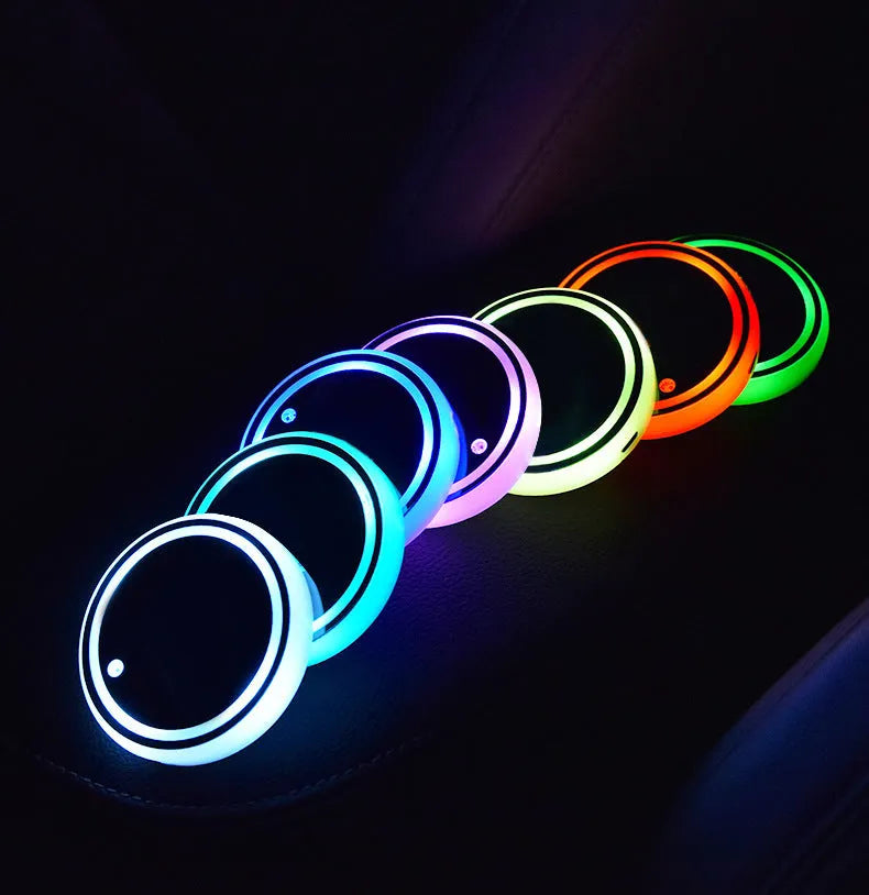 68mm LED colour-changing car cup holder coaster with solar and USB charging