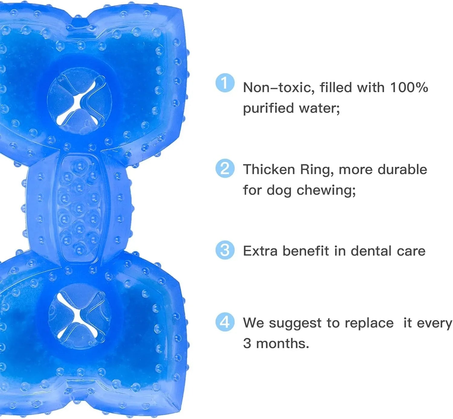 Freezable dog cooling chew toy in bone and circle shapes for teething puppies and anxiety relief.