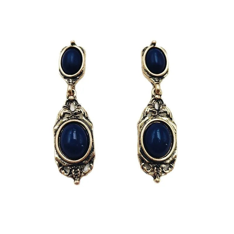 Retro Chinese style alloy earring pair with electroplated silver finish showing silver needle and triangle ear clip options