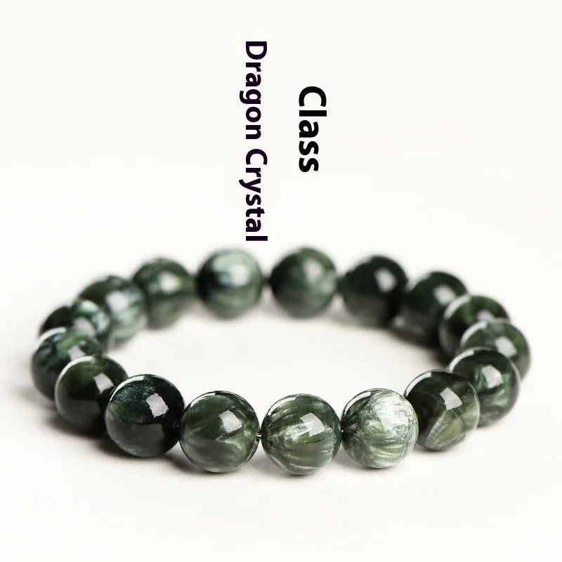 Green Dragon Crystal bracelet with 8-9mm round beads and Ruyi symbol