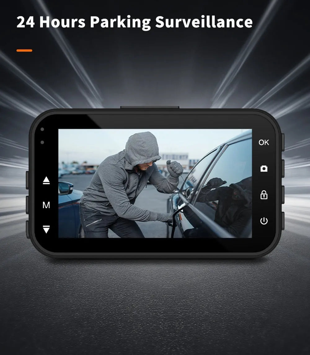 ThiEYE front and rear dash cam with 3-inch screen, suction mount, and rear waterproof camera