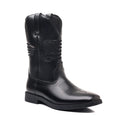 Men's brown retro cowboy boots with high embroidered wide shaft and square toe