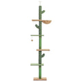 Tall solid wood cat climbing frame with integrated scratch board and a cosy cat nest.