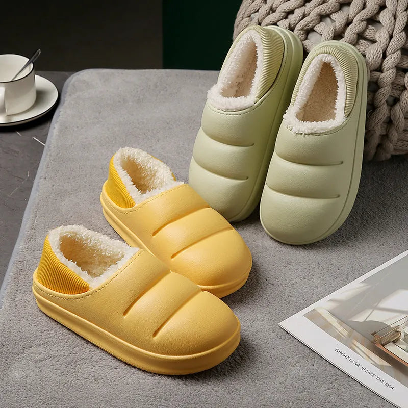 Waterproof cotton couple slippers with EVA sole in multiple colours
