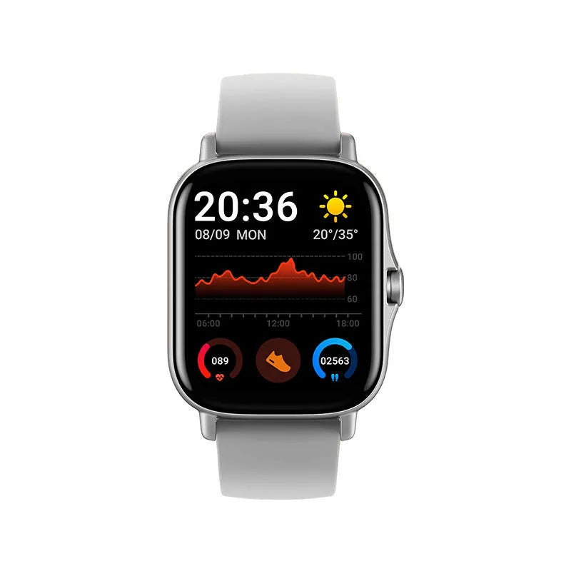 GT20 smart watch with black alloy case and silicone strap showing touch screen