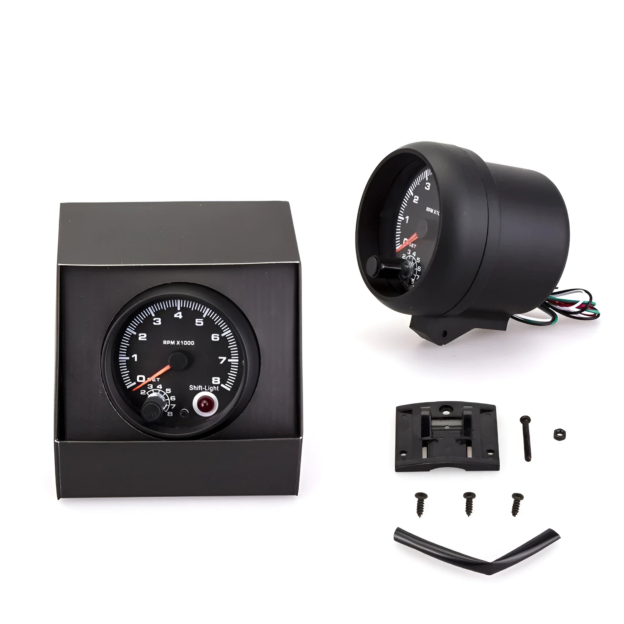Black automotive tachometer with blue light pointer display for car engine speed measurement
