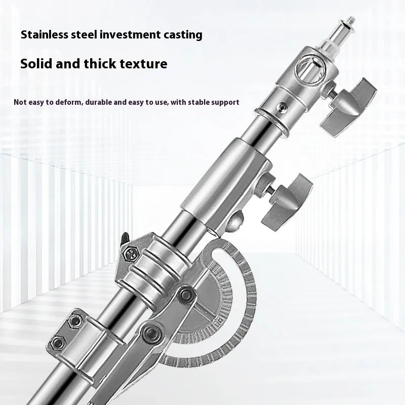 Stainless steel telescopic ceiling lamp rack extended to full height with silver finish