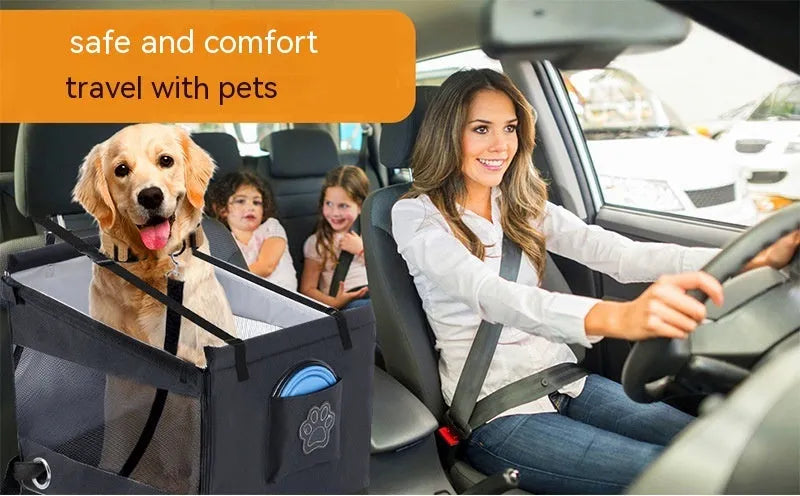 Black Oxford cloth dog travel crate 49x49x38cm collapsible car pet box