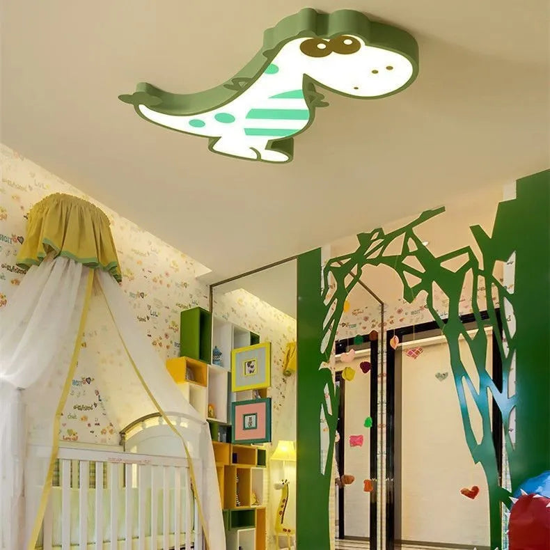 Cartoon dinosaur ceiling light with aluminium construction and PVC shade in 48cm diameter