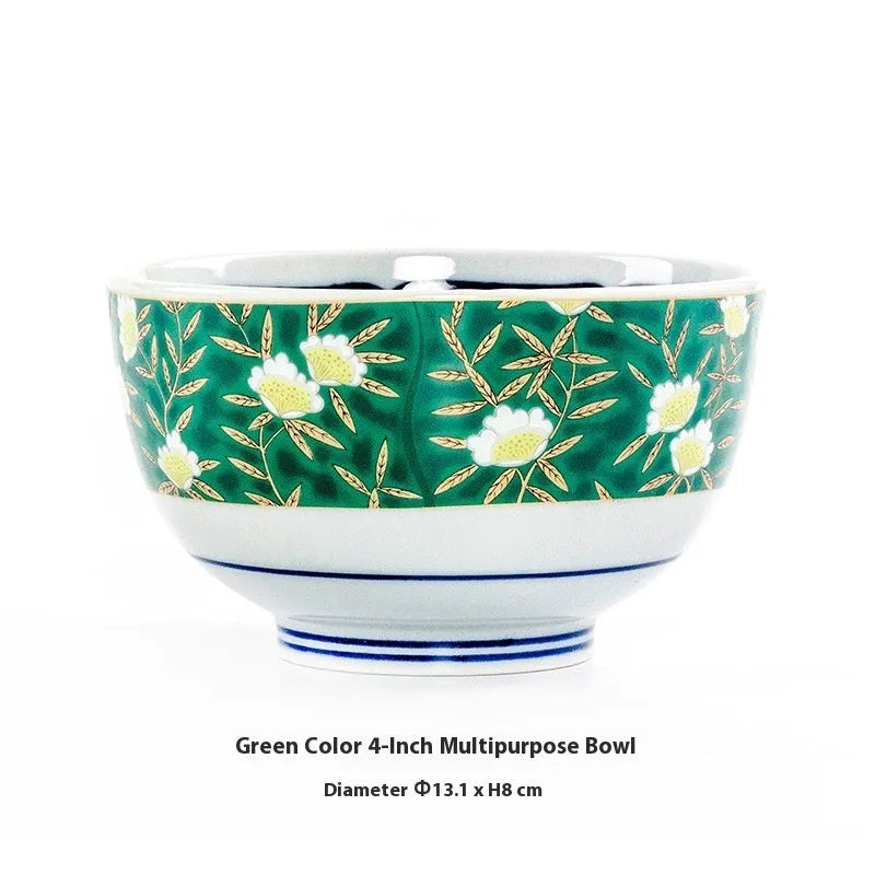 4-inch Japanese style porcelain bowl with retro floral pattern in golden peony design