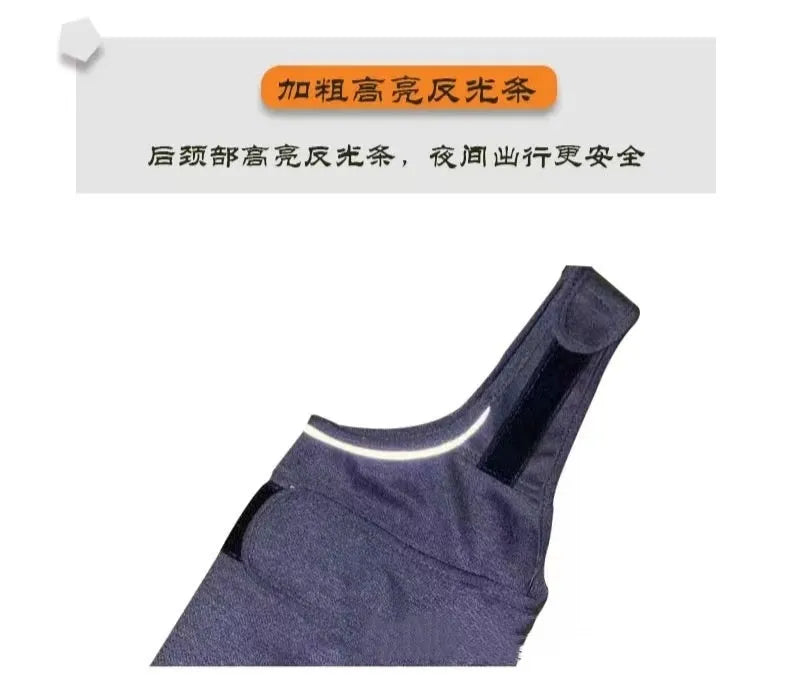 Heather grey dog anxiety jacket vest on a size chart showing seven options from XXS to XXL.