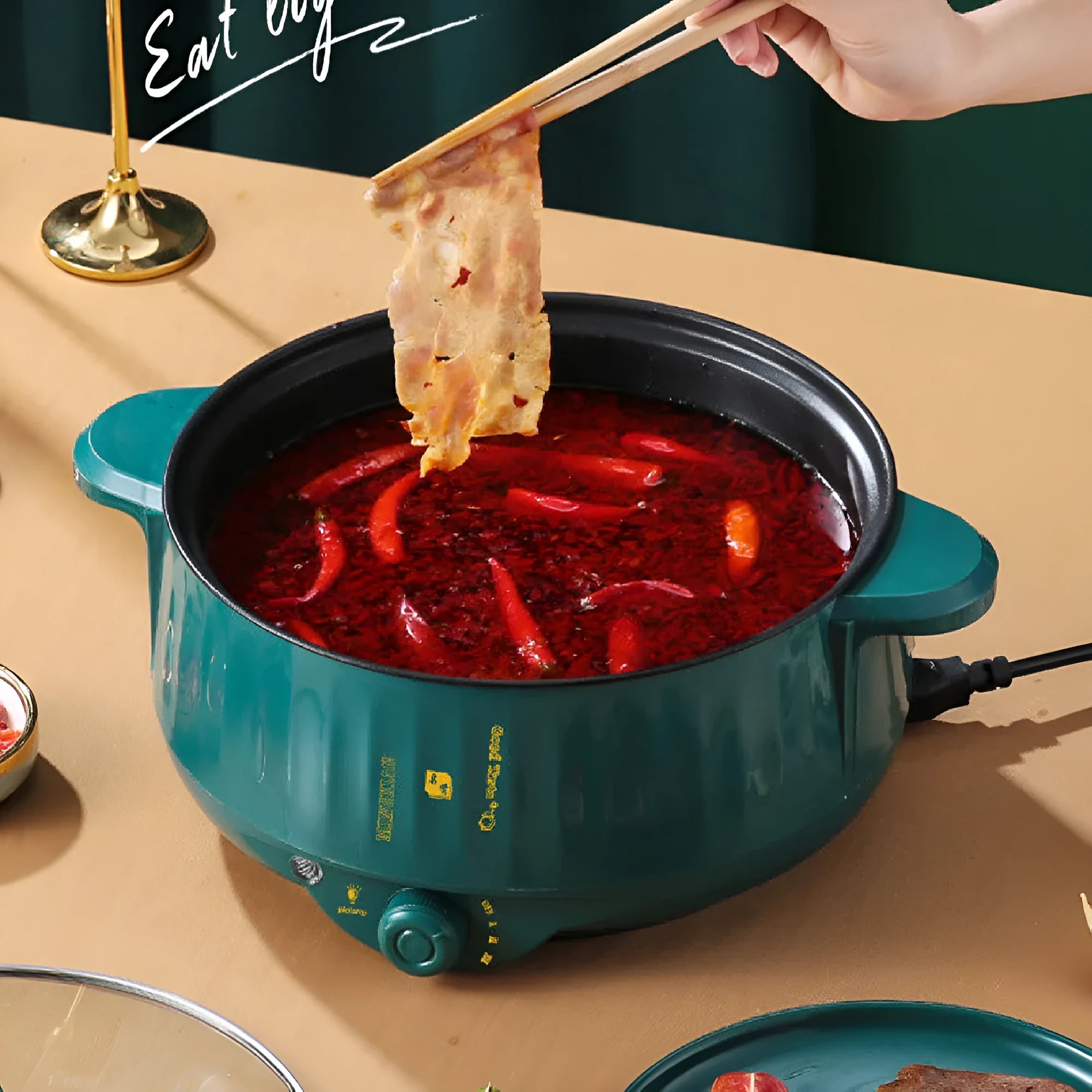 Non stick electric pot in stainless steel with integrated heating element and multiple cooking functions