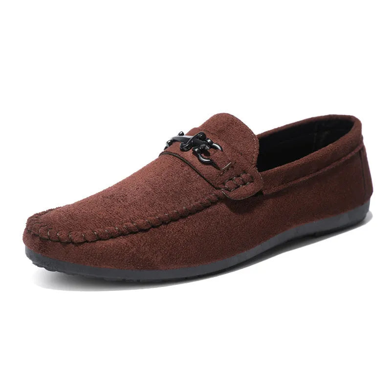 Men's waterproof slip-on loafers in black and brown with round toe and low heel