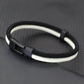 Simple casual handmade woven hand strap in black and white colours with Milan rope alloy construction