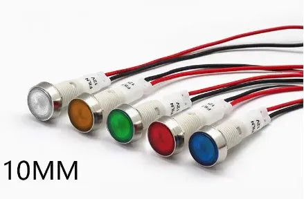 10mm stainless steel edge plastic indicator light with wire and flat metal bezel in multiple colours